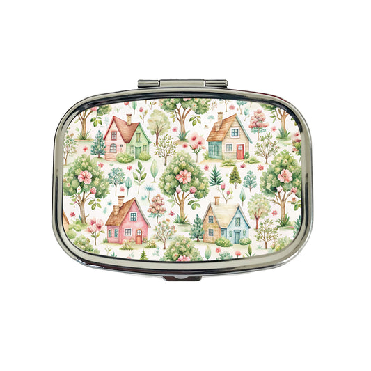 Cottagecore Cute Country Homes Pattern Travel Pill Box Case
