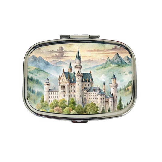 German Castle Watercolor Beautiful Neuschwanstein Travel Pill Box Case