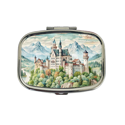 German Castle Watercolor Neuschwanstein Travel Pill Box Case