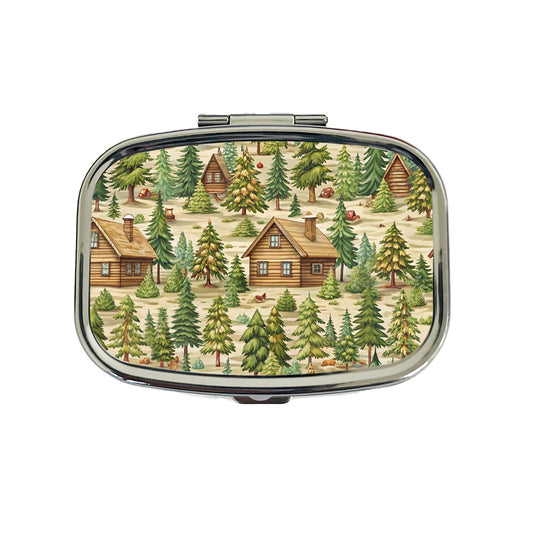 Log Cabin In Forest Pattern Travel Pill Box Case