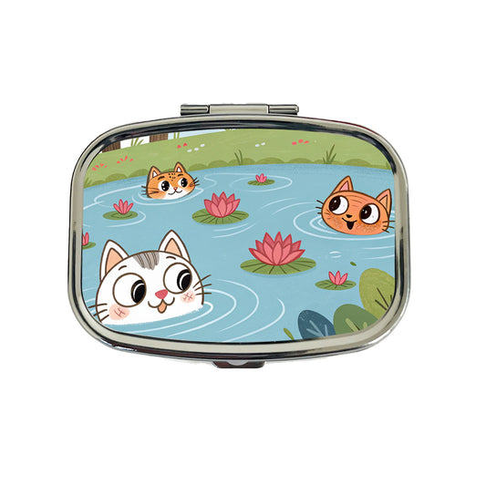 Cats Swimming In Pond Cute Travel Pill Box Case