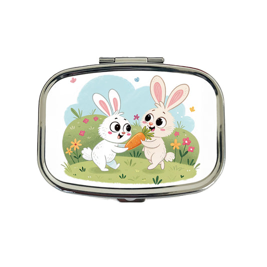 Cute Rabbits Bunnies Easter Travel Pill Box Case