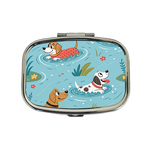 Dogs Swimming Playing In Pond Travel Pill Box Case
