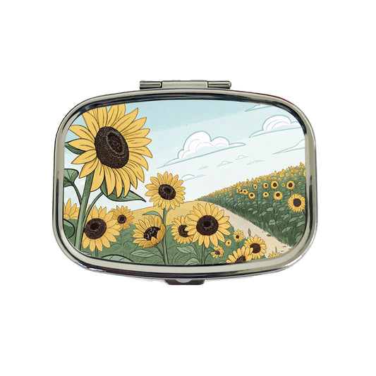 Field Of Sunflowers Flowers Travel Pill Box Case