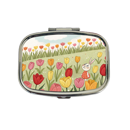 Field Of Tulips And Bunny Flowers Travel Pill Box Case