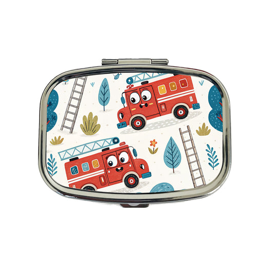 Firetrucks Cartoon Style Travel Pill Box Case