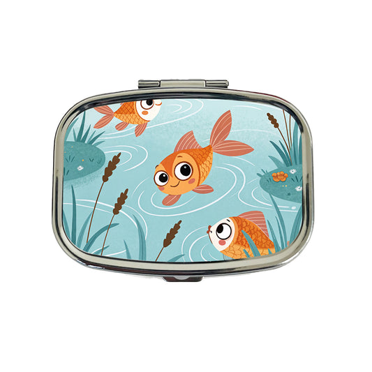 Gold Fish Swimming In Pond Travel Pill Box Case