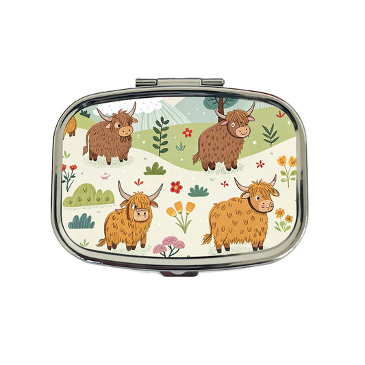 Highland Cows Scattered Travel Pill Box Case