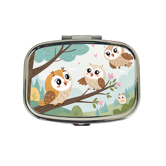 Kawaii Barn Owls Travel Pill Box Case