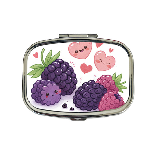 Kawaii Blackberries And Hearts Travel Pill Box Case