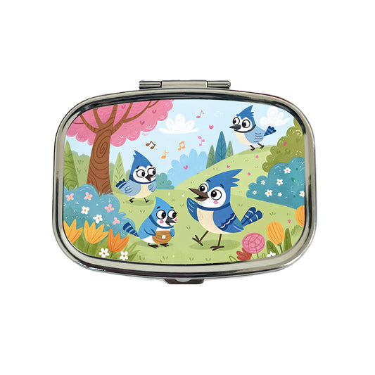 Kawaii Blue Jays Birds Travel Pill Box Case