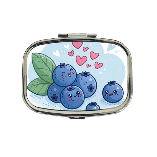 Kawaii Blueberries And Hearts Travel Pill Box Case