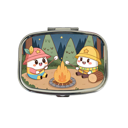 Kawaii Camping Roasting Marshmallows Travel Pill Box Case