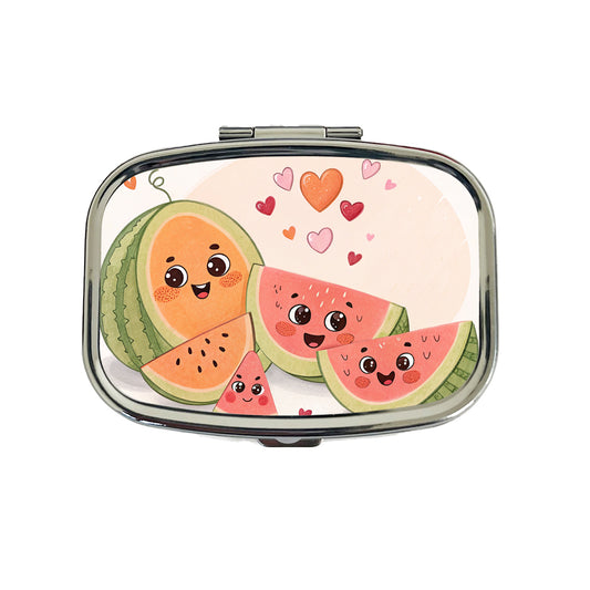 Kawaii Cantaloupes Watermelon Hearts Travel Pill Box Case