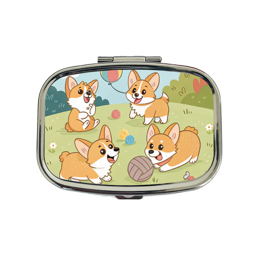 Kawaii Corgis Dogs Playing Travel Pill Box Case