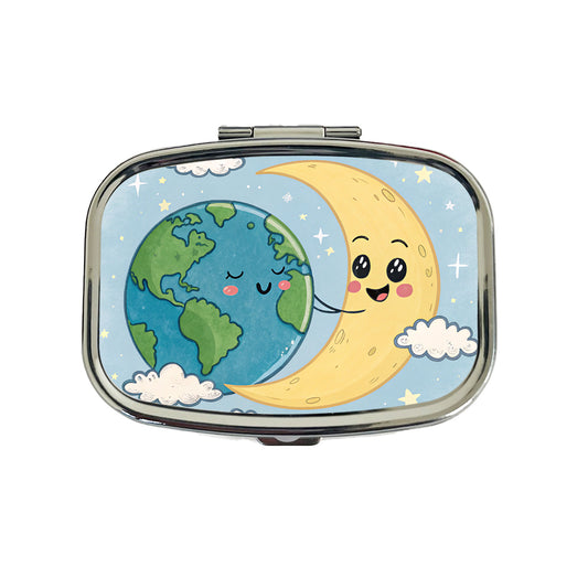 Kawaii Earth And Crescent Moon Travel Pill Box Case