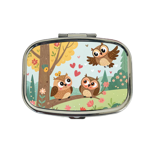 Kawaii Great Horned Owls Travel Pill Box Case