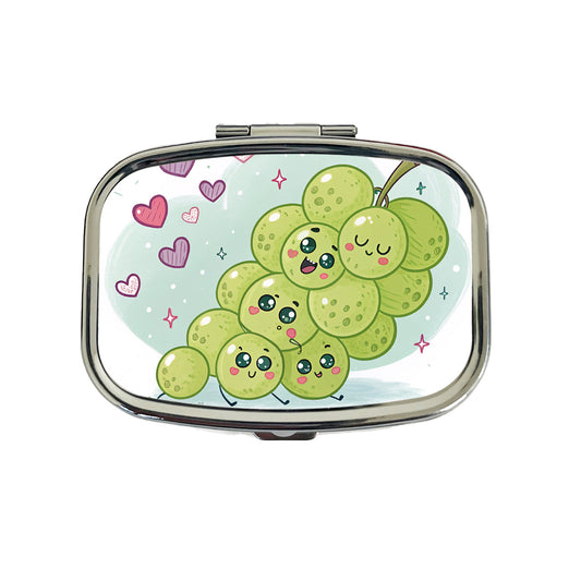 Kawaii Green Grapes And Hearts Travel Pill Box Case