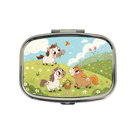 Kawaii Horses Playing Travel Pill Box Case