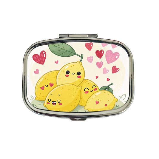 Kawaii Lemons And Hearts Travel Pill Box Case