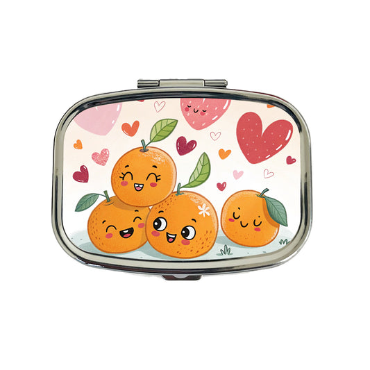 Kawaii Oranges And Hearts Travel Pill Box Case