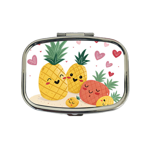 Kawaii Pineapples And Hearts Travel Pill Box Case