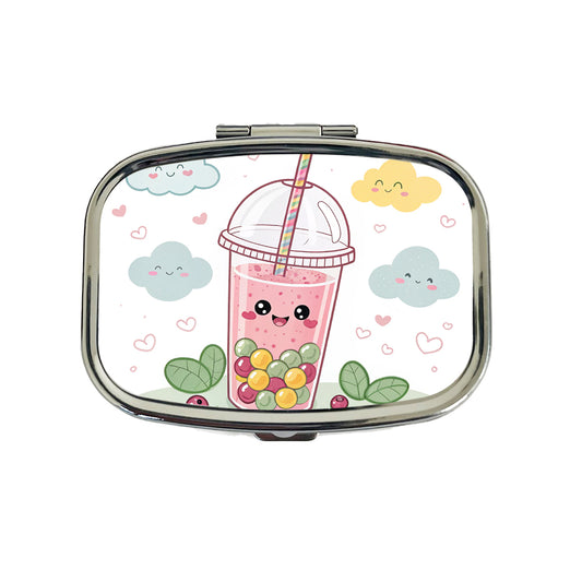 Kawaii Pink Boba Bubble Tea Travel Pill Box Case