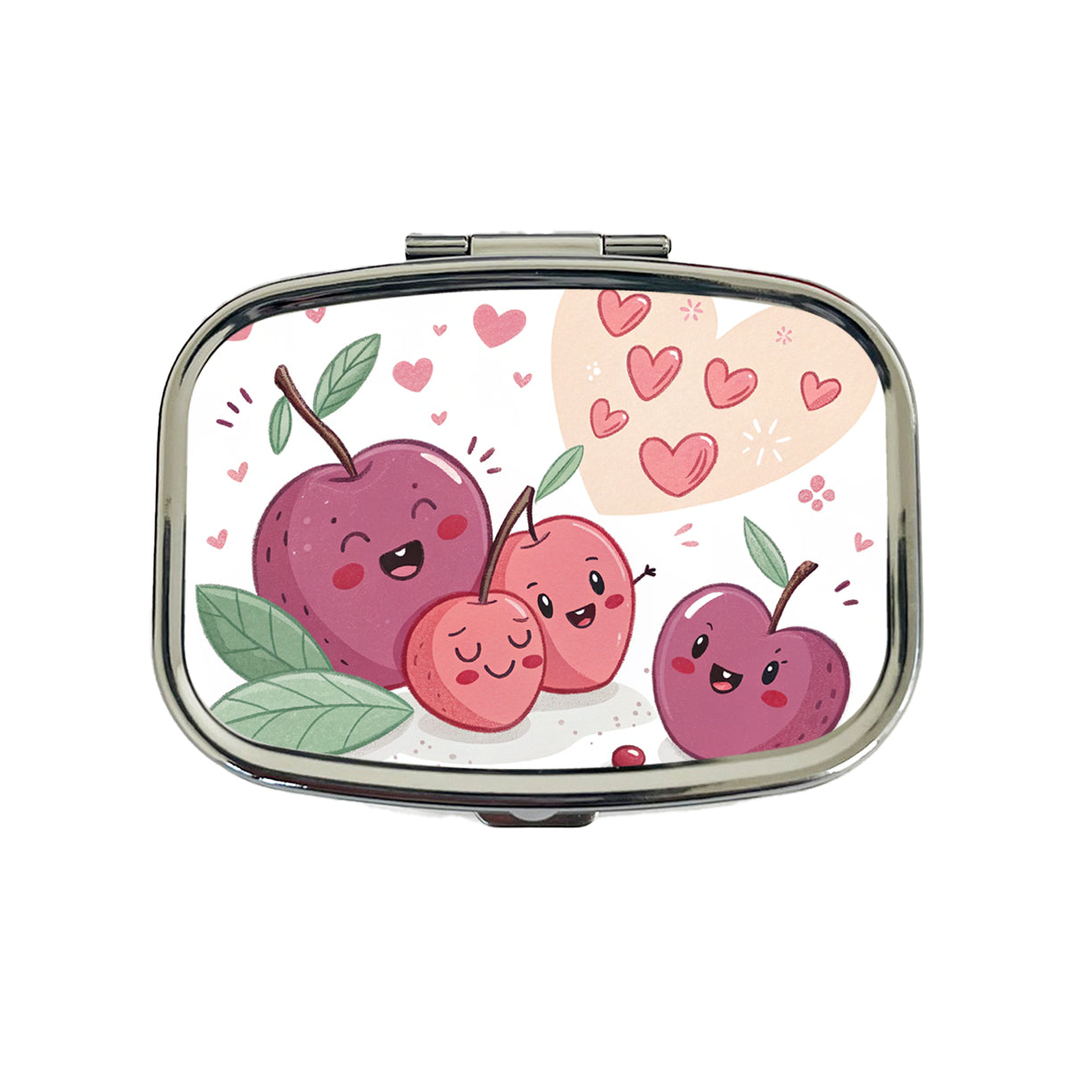 Kawaii Plums And Hearts Travel Pill Box Case