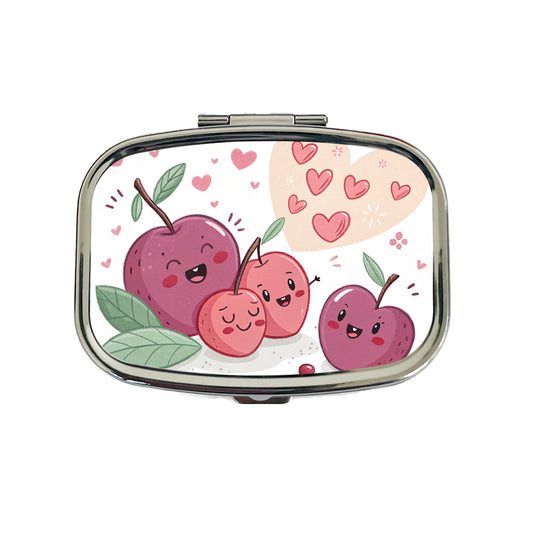 Kawaii Plums And Hearts Travel Pill Box Case