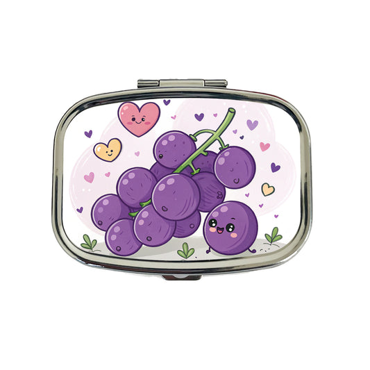 Kawaii Purple Grapes And Hearts Travel Pill Box Case