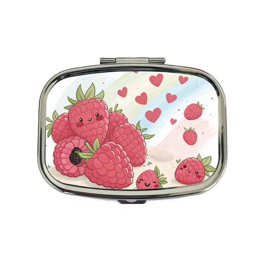 Kawaii Raspberries And Hearts Travel Pill Box Case