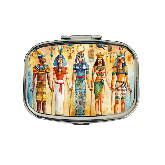 Ancient Egyptian Hieroglyphics Pharaohs Gods Watercolor Travel Pill Box Case