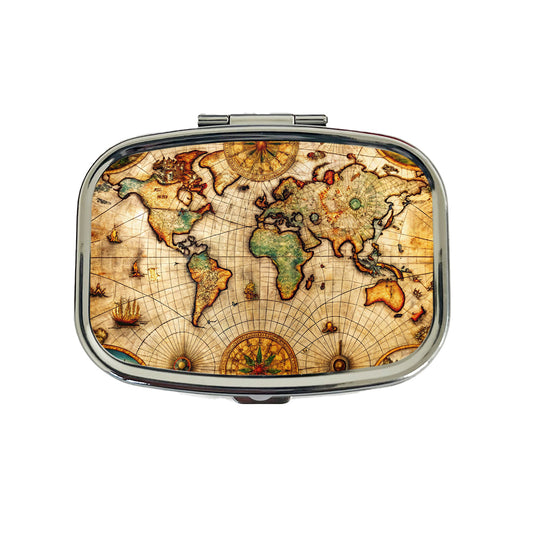 Ancient Maritime Nautical World Map Travel Pill Box Case