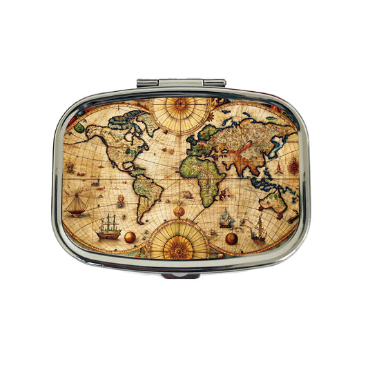 Ancient Nautical World Maritime Map Travel Pill Box Case