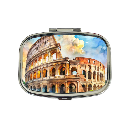 Ancient Rome Coliseum Watercolor Travel Pill Box Case