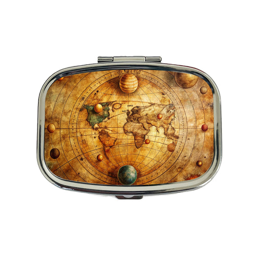 Ancient Worn Map Of The Earth and Solar System Travel Pill Box Case