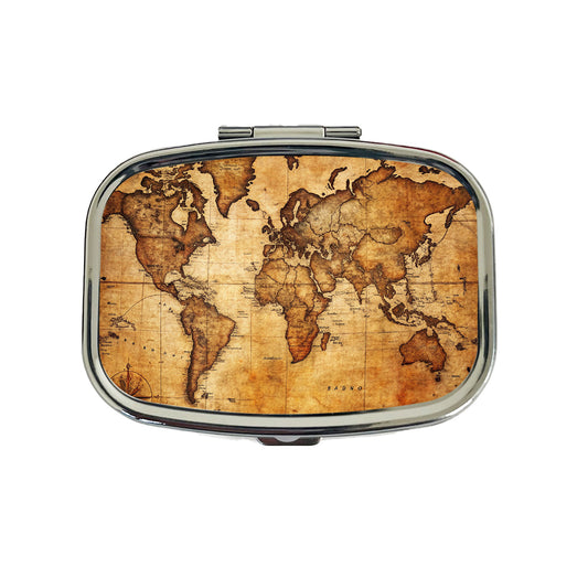 Ancient Worn Map Of The World Continents Travel Pill Box Case
