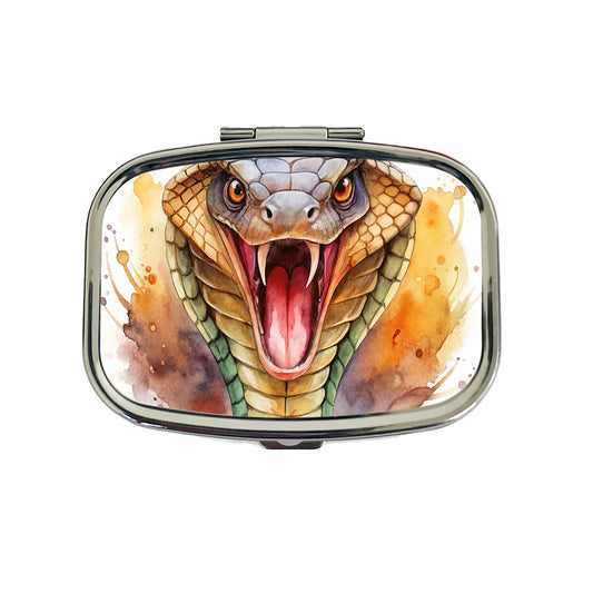 Angry Cobra Snake Reptile Close-up Watercolor Travel Pill Box Case