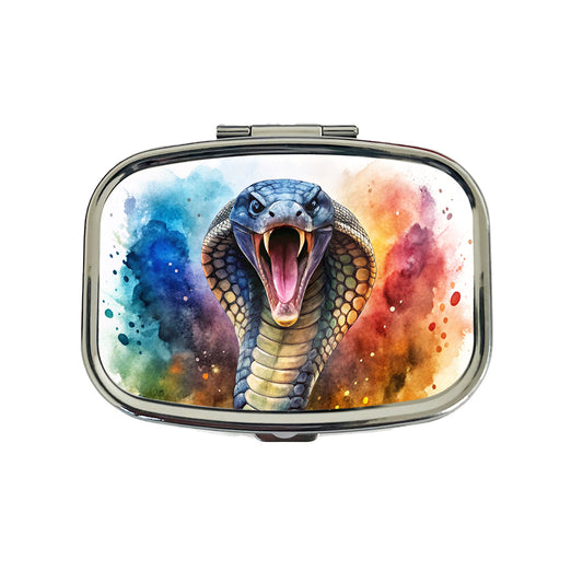 Angry Cobra Snake Reptile Watercolor Travel Pill Box Case