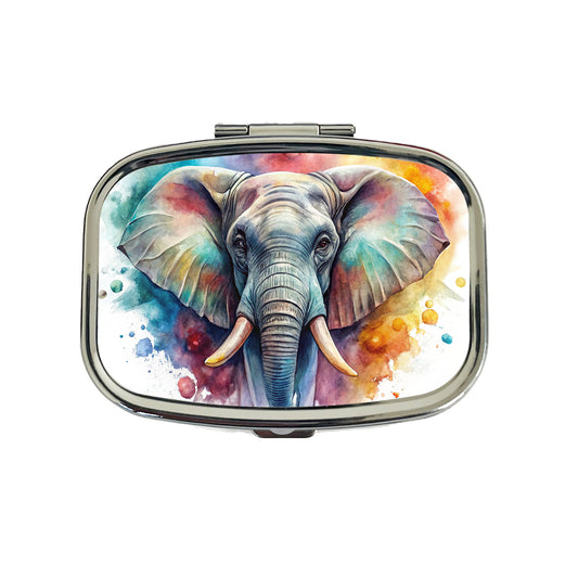 Angry Elephant Colorful Watercolor Travel Pill Box Case