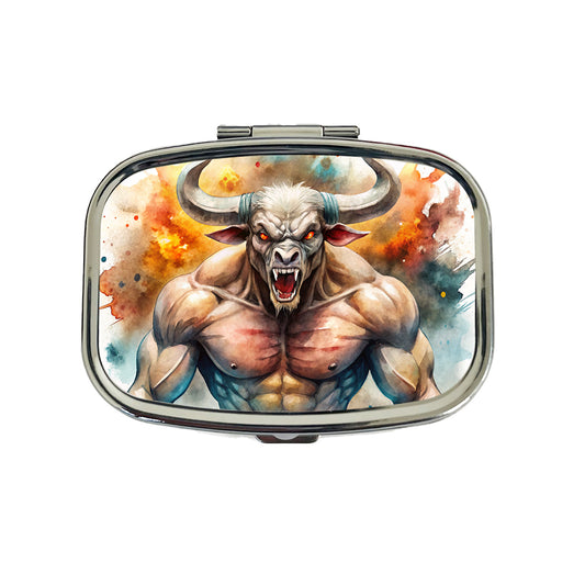 Angry Fantasy Minotaur Watercolor Travel Pill Box Case