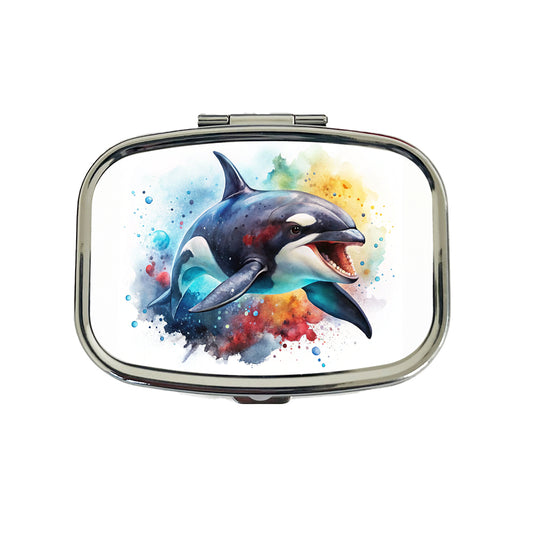 Angry Orca Killer Whale Watercolor Travel Pill Box Case