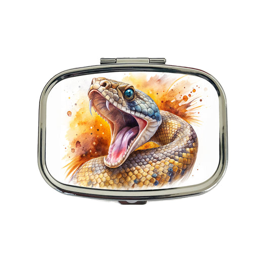 Angry Rattlesnake Snake Reptile Watercolor Travel Pill Box Case