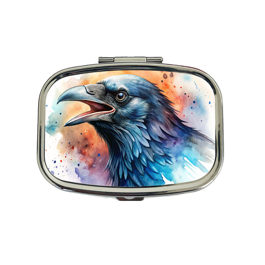 Angry Raven Watercolor Travel Pill Box Case
