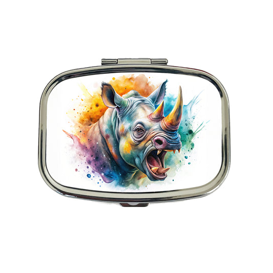 Angry Rhino Rhinoceros Watercolor Travel Pill Box Case