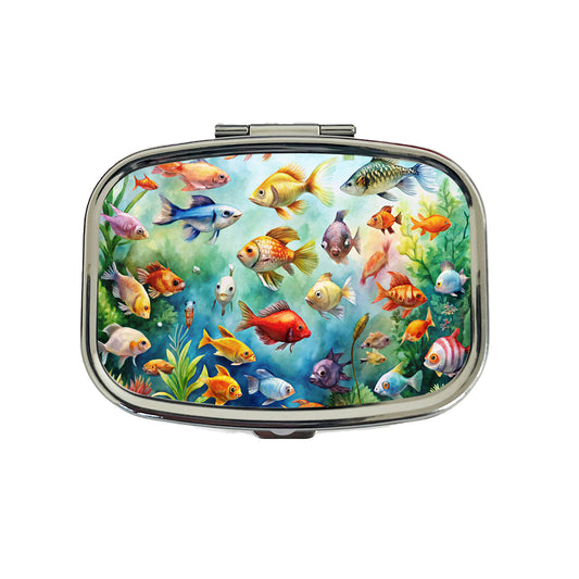 Aquarium Full Of Fish Watercolor Travel Pill Box Case