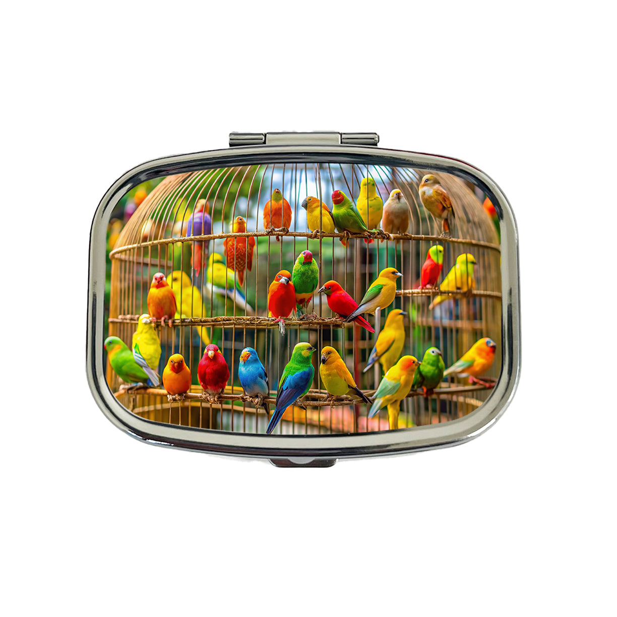 Bird Cage with Canaries Travel Pill Box Case