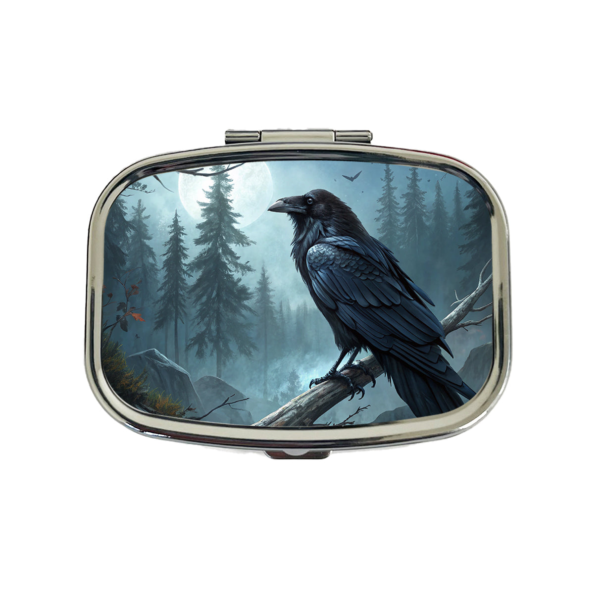 Black Raven at Night Under a Full Moon Travel Pill Box Case