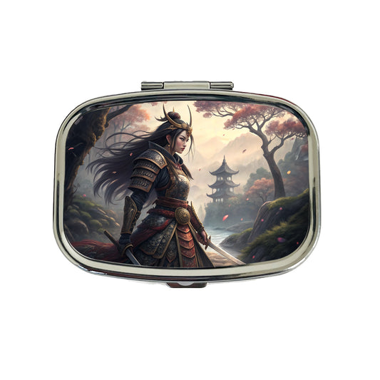 Classic Japanese Anime Style Fantasy Warrior Woman Travel Pill Box Case
