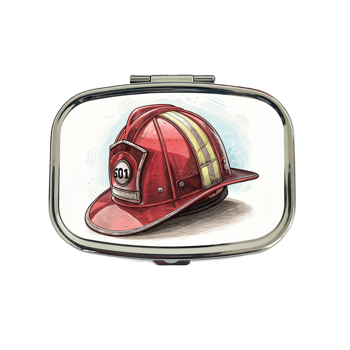 Classic Red Firefighter Fireman Helmet Travel Pill Box Case